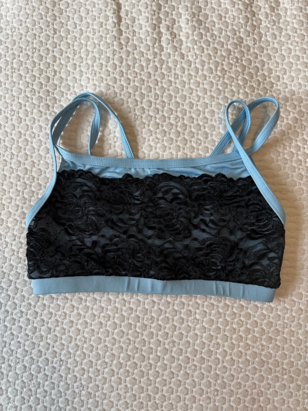Light Blue and Black Lace Sports Bra